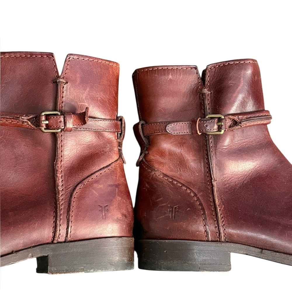 Frye Leather Ankle Boots Brown Harness Moto Booties Size 6 - Picture 12 of 13
